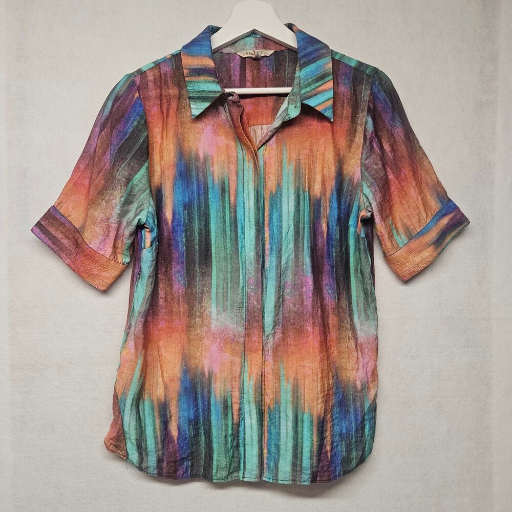 Soft Surroundings Multi Color Button Down Short Sleeve Shirt